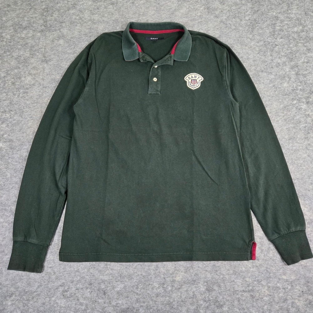 Gant Green Shield Crest Long Sleeve Pique Polo Shirt Mens L